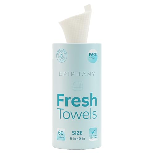 Fresh Towels, Dry Disposable Face Towels ? 60 Cotton-Feel Clean Tissues for Skin Care. Lint-Free Makeup Remover Cloths. 6x8 Inch Biodegradable Face Wash Cloths, Gentle on All Skin Types