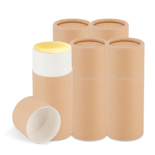 NICENEEDED 5 Pcs 2.1 oz Paperboard Cardboard Deodorant Containers, Empty Kraft Paperboard Tubes Push-Up Style Tubes, Lip Balm Containers Compostable Round Body Lotion Sticks Tube