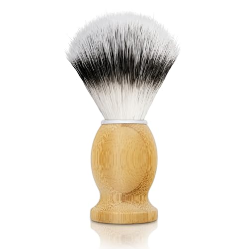Hand Crafted Shaving Brush for Vegans, Synthetic Hair Bristle for Wet Shave, Comfortable Bamboo Handle, Best Gift for Bearded Man