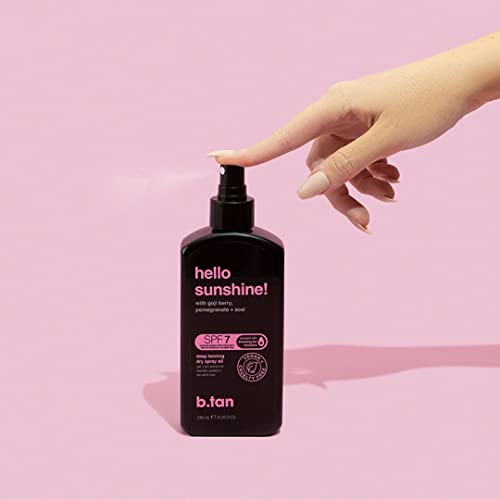 b.tan SPF 7 Tanning Oil | Hello Sunshine - Deep Suntan Dry Spray, Best Outdoor Browning Body Mist, Packed with Moisturizing Goji Berry, Pomegranate + A?ai, Austrailian Brand, 8 Fl Oz