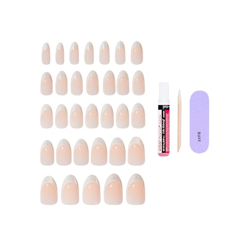 KISS CORE Magnetic French Tip Press On Nails, Patchouli, White, Medium, 32 Count
