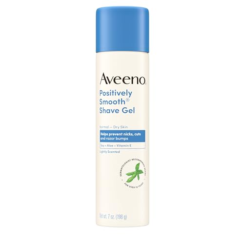 Aveeno Positively Smooth Moisturizing Shave Gel with Soy, Aloe & Vitamin E helps Prevent Nicks, Cuts & Razor Bumps, Creamy Shave Gel for a Close, Smooth Shave, Lightly Fragranced, 7 oz, 6 Pack