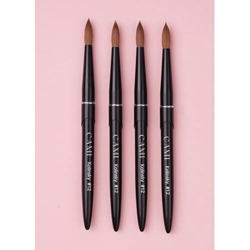 CAMI Kolinsky Acrylic Nail Brush ? Professional 100% Pure Kolinsky Hair, Crimped Ferrule, High Liquid Retention for Smooth Acrylic Application (Black Handle)
