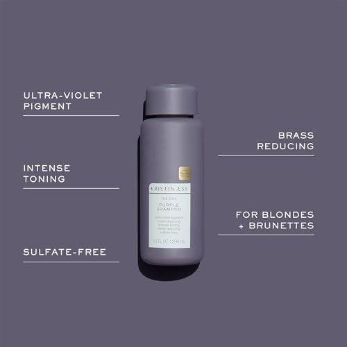 Kristin Ess Hair The One Purple Shampoo for Toning Blonde Hair - Neutralizes Brass + Yellow Tones, Shine Restoring - Sulfate, Silicone and Paraben Free, Color + Keratin Safe, 10 fl. oz.