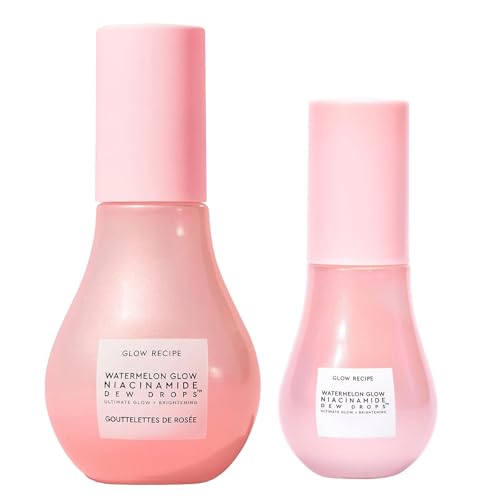 Glow Recipe Watermelon Glow Niacinamide Dew Drops - Hydrating & Illuminating Makeup Primer for Dewy, Glass Skin - Hyaluronic Acid Serum for Face Brightening, Plumping, & Highlighting (40 ml + 15 ml)