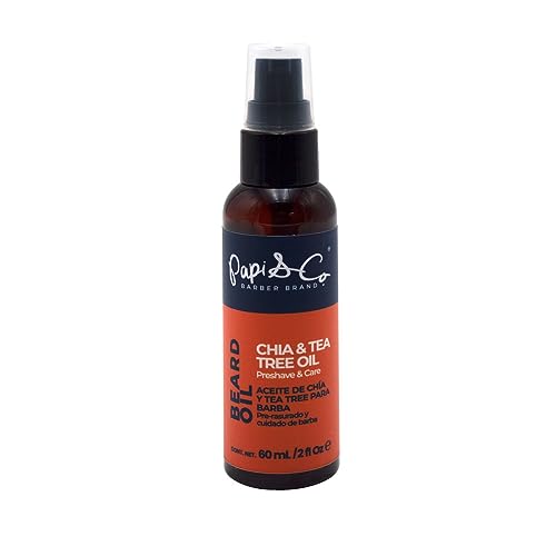 Papi & Co. Pre Shave Beard Oil with Chia & Tea Tree Oil - Moisturizing Preshave for Men - Softens Beard & Skin - Helps Razor Glide Smoothly - Beard Grooming Oil for a Comfortable Shave - 2 Oz