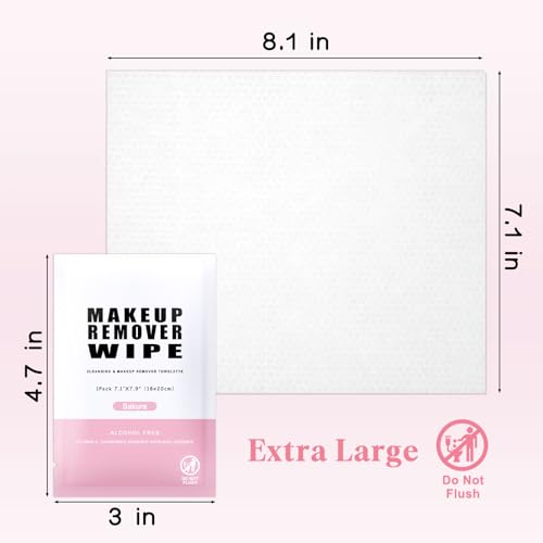 Pack of 100 Makeup Remover Wipes Individually Wrapped,Sakura Scent,Face Cleansing Wipes Bulk, Travel Towelette Makeup Remover Cloth for Face Cleansing Skin Care Remove Makeup