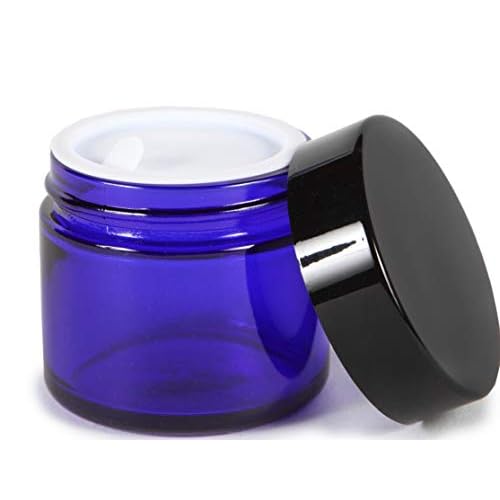 Vivaplex, 12, Cobalt Blue, 2 oz, Round Glass Jars, with Inner Liners and black Lids (Pack of 2)