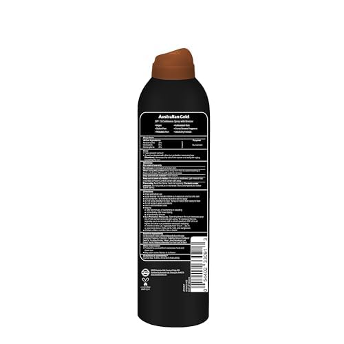 Australian Gold Continuous Spray Sunscreen with Instant Bronzer SPF 15, Immediate Glow & Dries Fast, Broad Spectrum, Water Resistant, Non-Greasy, Oxybenzone Free, Cruelty Free, 6 Ounce