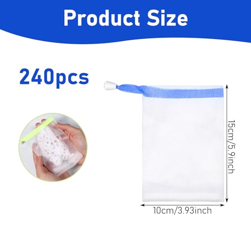240 Pcs Soap Bag Bubble Mesh Bags Exfoliating Soap Pouch with Drawstring for Foaming Drying Easy Bubble Store