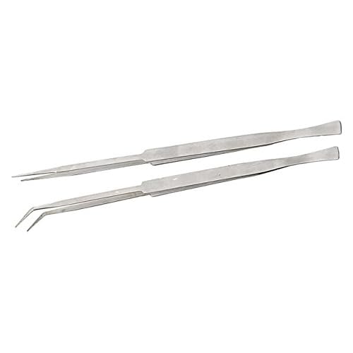 2 Piece 12" Extra Long Tweezer Set | Stainless Steel Construction | Includes 1 Straight And 1 Angled Narrow Tip | Versatile Applications From Jewelry Making, Metalworking, Soldering, DIY Projects