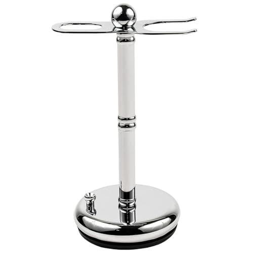 Parker Deluxe Chrome STRAIGHT RAZOR & SHAVE BRUSH Stand ? Heavyweight Chrome-Plated Holder with Non-Slip Rubber Base ? Fits Straight, Barber Razors & 20?25 mm Shaving Brushes ? Wet Shaving Organizer