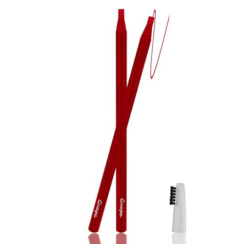 2pcs Permanent Makeup Red Pencil Eyebrow and Lip Mapping with Brush Hard Core Peel Off Lip Tattoo Design Pencil (2pcs)