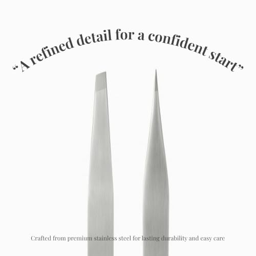 THEMOA Precision Tweezers Set ? Stainless Steel Pointed & Slant Tip Tweezers for Eyebrow, Facial Hair, Ingrown Hair, Professional Beauty Tool with Case