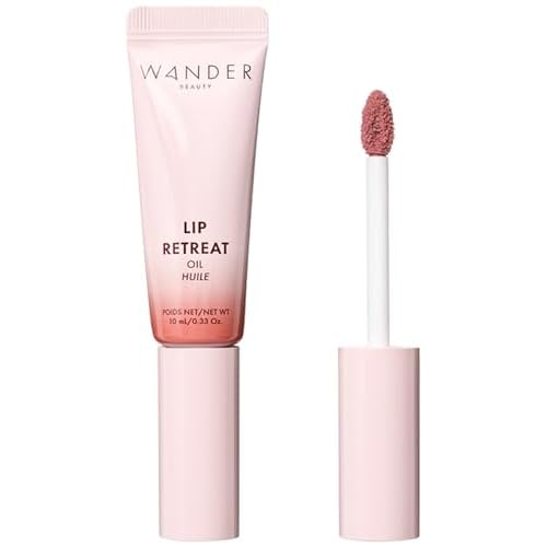 Wander Beauty Lip Retreat Oil - Skinny Dip (Nude) - 4-in-1 Tinted Oil + Moisturizing Gloss with Avocado, Vitamin E and Rosehip - Hydrating Care for Dry Lips - 0.33 fl oz