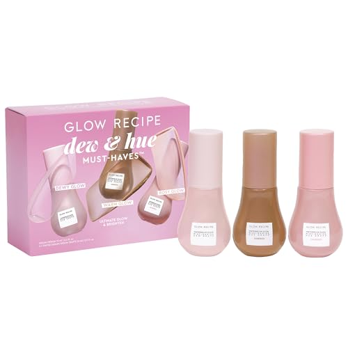 Glow Recipe Skin Care Set, Dew & Hues Must-Haves - Limited Edition Travel Size Gift Set with Niacinamide Dew Drops, Hue Drops Sun Glow & Rosy Glow (15ml Trio)