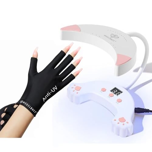 modelones Black UV Gloves and GooseNeck UV Light Lamp for Gel Manicures