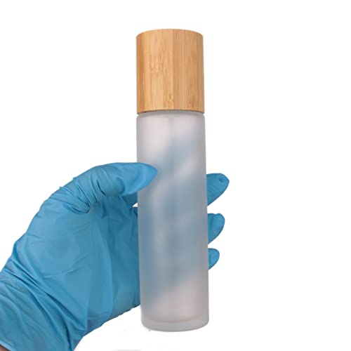 COSIDEA 4 pcs Empty 4oz /120ml bamboo lid Frosted glass spray bottle with fine mist despenser head for liquid perfume toiletries containers, toner bottles