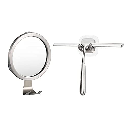 Ettori Shower Mirror Fogless for Shaving with Razor Holder, Shower Squeegee for Glass Doors 10 Inch Window Squeegee