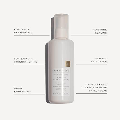 Kristin Ess Styling Bundle, Hydrating Salon Leave In Conditioner Spray for Strength + Shine - Lightweight Anti Frizz Detangler for Women + Weightless Shine Working Hair Serum for Dry Damaged Hair
