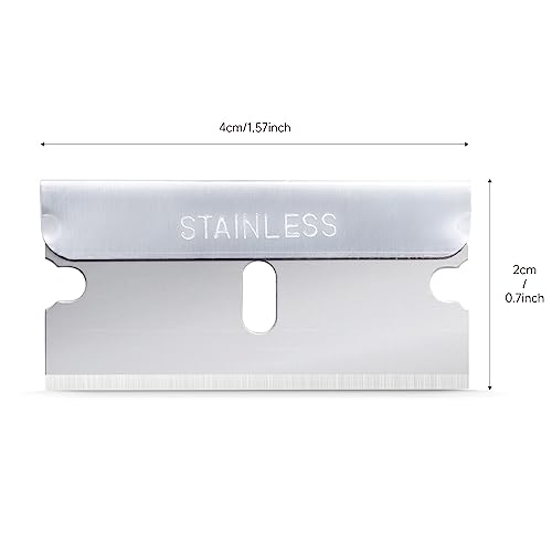 FOSHIO 200PCS Single Edge Razor Blades, Individually Wrapped Stainless Steel Razor Blades for Scraper Tools, Suitable for Removing Labels, Decals, Stickers, Gasket, Silver