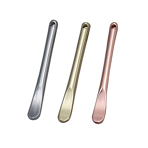3 Pieces Zinc Alloy Makeup Spatula Eye Cream Spoon Beauty Scoop Mini Spoon Makeup Beauty Spoons Mini Cosmetic Skincare Spatula for Cream Lotions, Cylindrical Handle Type, Golden, Silver, Rose-Gold
