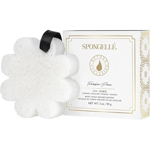 Spongelle Wild Flower Buffer Body Scrubber Bundle with Box | Bath & Shower Loofah for Women | Exfoliator with Body Wash Infused | 14+ uses (Beach Grass, French Lavender, Freesia Pear)