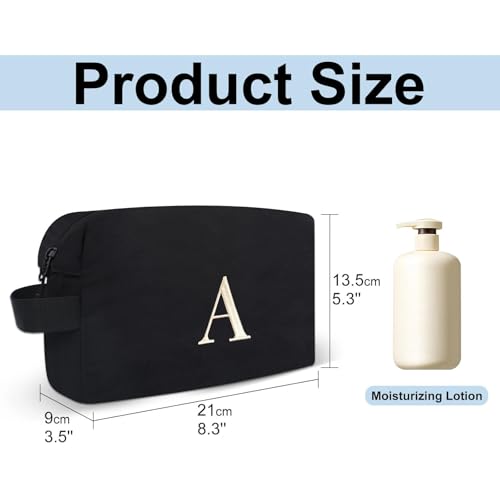 A-Z BAG Lightweight Toiletry Bag, Water-Resistant Personalised Makeup Bags with Embroidery Initial, Birthday Gifts for Women Men (G, Black)