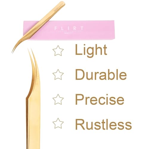 Flirt Curved Isolation Lash Tweezer by SoCal Beauty | Gold Professional Eyelash Tweezer for Eyelash Extensions, Hand-Tested with MM Guide ? Lash Artist¡¯s Favorite Precision Eyelash Applicator