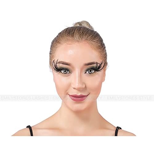 EMILYSTORES Black-Wing Faux-Feather Costume Eye Lashes For Black Swan Cosplay Halloween Dramatic Eyelashes Party Looking 1 Pair
