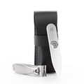GERMANIKURE Nail Clipper and Glass Nail File Set in Black Leather Case - Made in Solingen Germany of FINOX Stainless Steel, Glass Nail Care Supplies Made in Czech Republic