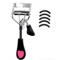 Stainless Steel Eyelash Curler with Built-in Comb Pinch Pain-Free Lash Curler with Brush Suitable for Any Eye Shapes and Sizes and with 5 Silicone Refill Pads (Black)