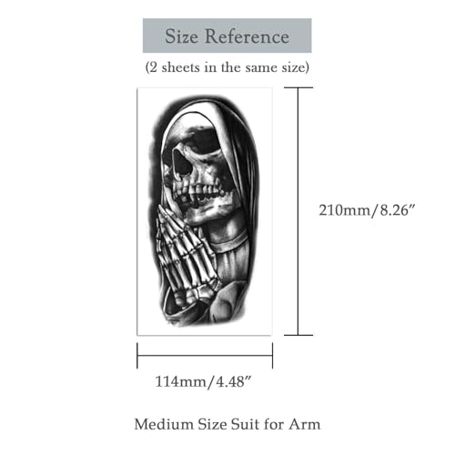 2 Sheets Temporary Tattoos Stickers Sister Skull Religion Old School Designs For Men Waterproof Arm Leg Fake Body Art, Gym & Parties Bold Masculine Decals