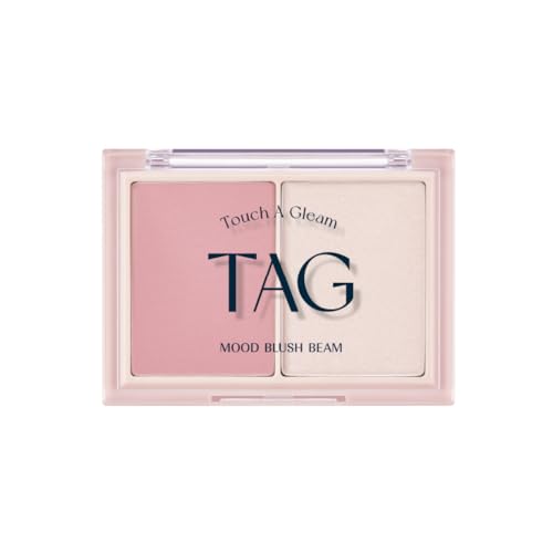TAG Mood Blush Beam | Dual Blush & Highlighter Palette | Light-weight, Shimmery, Tone-Matching shades | K-beaury (#2 Fair Mauve)
