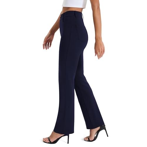 AFITNE Women's Yoga Dress Pants Stretchy Work Slacks Straight Leg Office Casual Pull On Pants 27"/29"/31"/33"