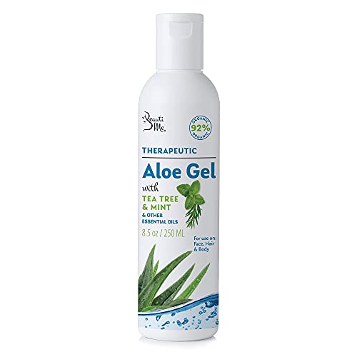 Organic Aloe Vera Gel for Face, Skin, Hair, Sunburn Relief, Infused with Therapeutic Tea Tree and Mint - 8.5 oz
