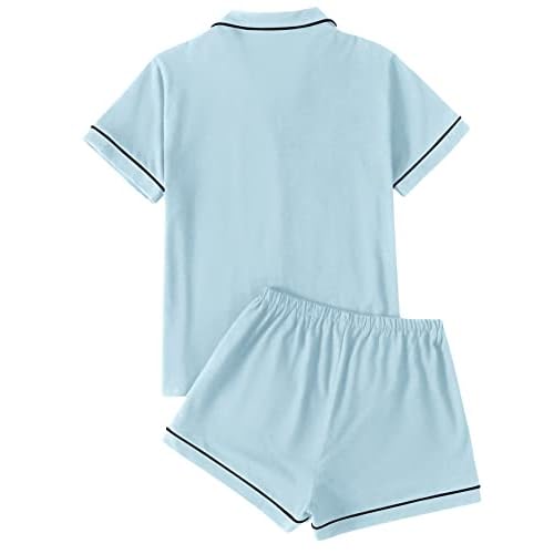 LYANER Women's Pajamas Set Heart Print Button Short Sleeve Shirt with Shorts Sleepwear PJs Set