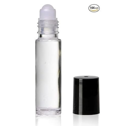 1/3oz plain roll on glass bottles with roller and black caps- 144 PACK; Essential Oils Roll On Bottle; Perfume Roller Bottles; Refillable Clear Glass; Deodorant Bottles