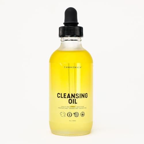 CannaSmack Cleansing Oil - Gentle Daily Face Cleanser & Makeup Remover with Hemp Seed, Argan, & Rosehip - Hydrating, Non-Drying Formula for All Skin Types, 4 oz