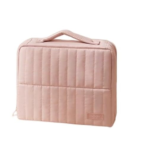 APT 1101 Standing Makeup Bag, Travel Makeup Organizer with Magnetic Fold-Down Design, Portable makeup Case with Compartments for Brushes & Tools (Light Pink)