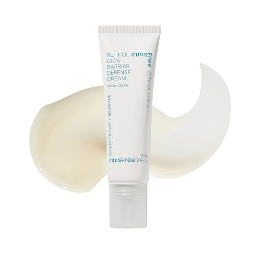 innisfree Retinol Cica Barrier Cream, Korean Moisturizer with Madecassoside for Sensitive, Acne-Prone Skin, Calming and Strengthening Formula