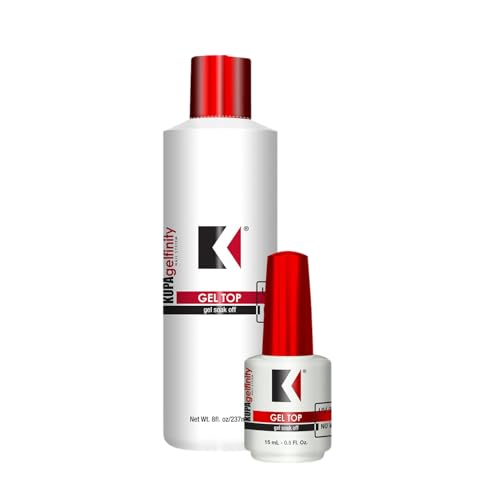 KUPA GelFinity - Soak Off Gel - Top Coat Glossy Finish (No-Wipe) Bundle 8.0 Fl Oz + 0.5 Fl Oz