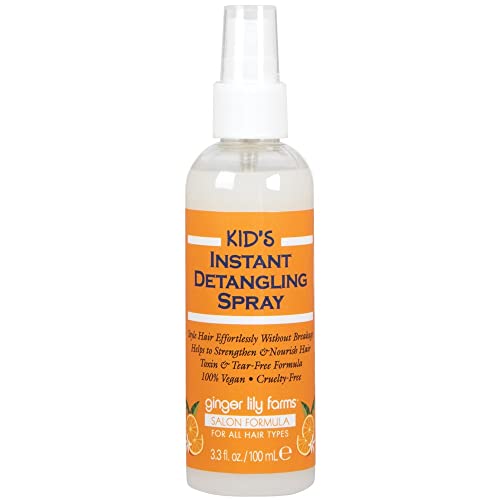 Ginger Lily Farms Salon Formula Kid¡¯s Instant Detangling Spray, Tear-Free Formula, Hair Detangler Spray for Kids, 100% Vegan & Cruelty-Free, 3.3 oz (Pack of 4)