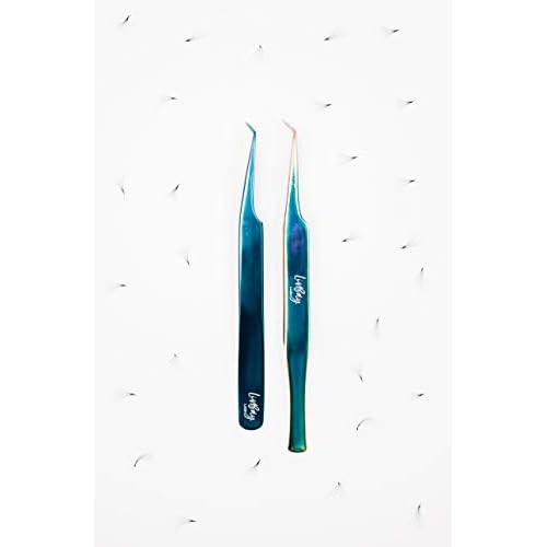 LivBay Lash - Blue Magic Eyelash Stainless Steel Tweezer for Volume Lash Extensions | Curved Tip | False Lash Applicator Tool (Professional Use Only)