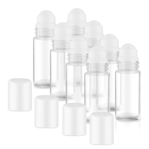 8 Pieces 30ml/1oz Clear Glass Essential Oil Roller Bottles,Empty Deodorant Roll On Bottles,Leak-Proof Cosmetic Container with Roller Balls for Perfume,Aromatherapy,Moisturizer