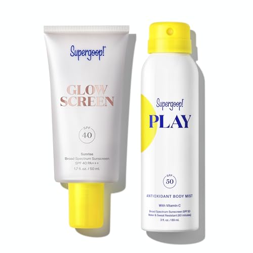 Supergoop! Glowscreen SPF 40, Sunrise (1.7 fl oz) + Play Antioxidant Body Mist SPF 50 (3 fl oz) - Broad Spectrum Body & Face Sunscreen Recommended for Sensitive Skin
