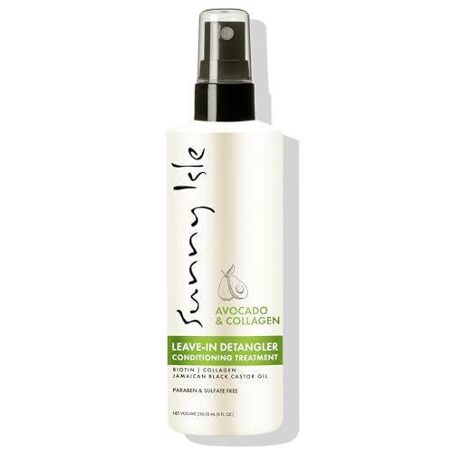 Sunny Isle Avocado & Collagen Leave-In Detangler Conditioner - Biotin, Jamaican Black Castor Oil, Paraben Free - 8 oz