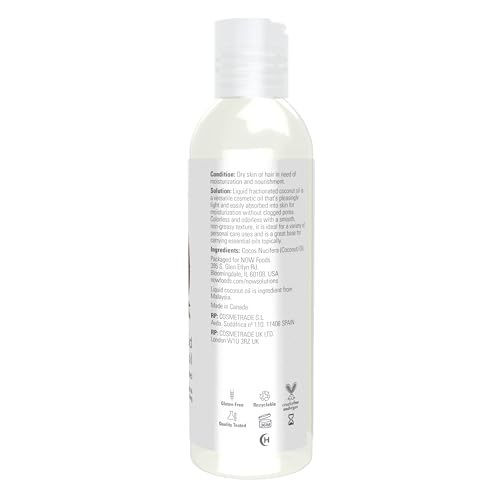 NOW Foods Solutions, Liquid Coconut Oil, Light and Nourishing, Promotes Healthy-Looking Skin and Hair, 4-Ounce