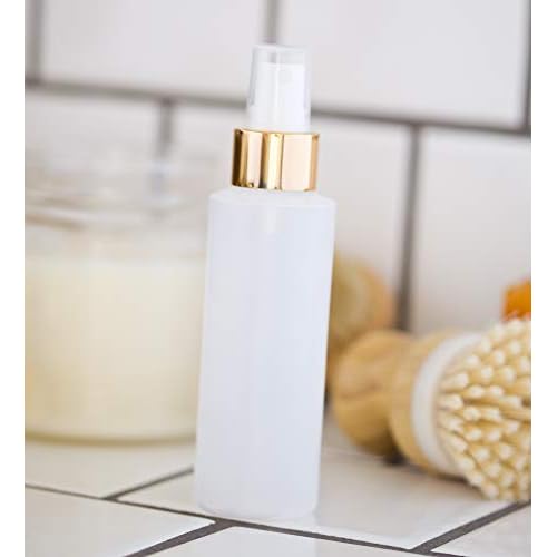 JUVITUS 4 oz Clear Natural Refillable Plastic Squeeze Bottle with Gold Metal Fine Mist Sprayer (12 Pack)