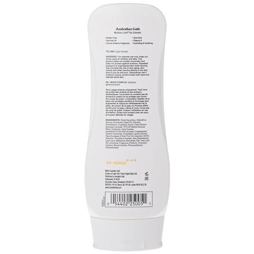 Australian Gold Moisture Lock Tan Extender Moisturizing Lotion, | Nourish Skin and Lock in Color | Enriched with Aloe & Vitamin E, 8 Ounce (Pack of 2)